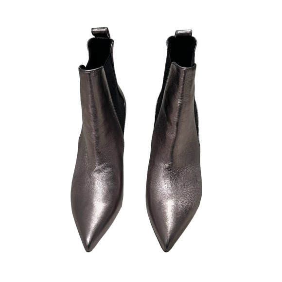 Metallic Silver Pointed Toe Kitten Heel Ankle Boots Women's Fashion Footwear‎